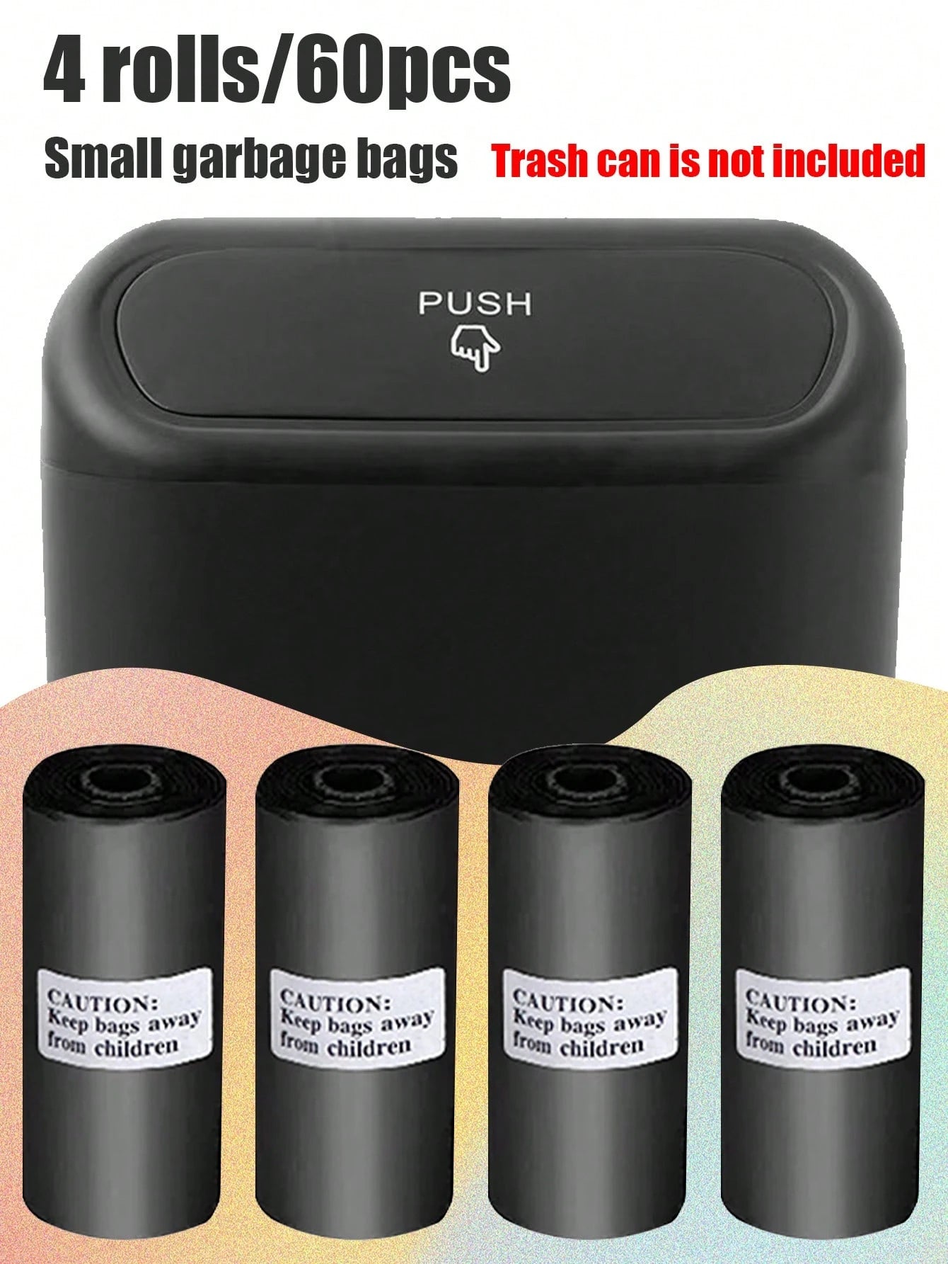 Four Roll Car Trash Bags (60 Pcs), Premium Mini & Small Trash Bags, Waterproof Litter Garbage Bag Organizer, Suitable For Car & Desktop Trash Cans Thickened Plastic Bag
