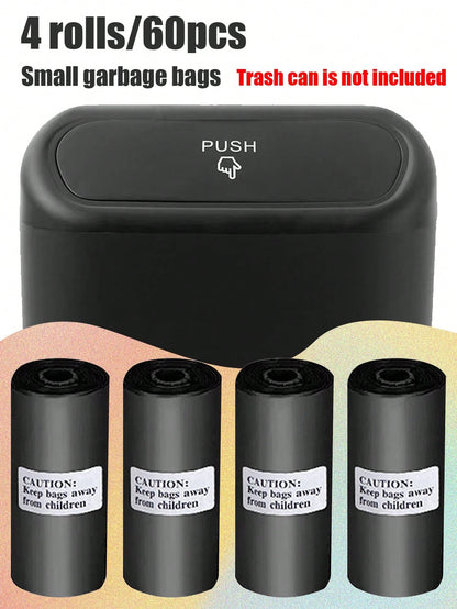 Four Roll Car Trash Bags (60 Pcs), Premium Mini & Small Trash Bags, Waterproof Litter Garbage Bag Organizer, Suitable For Car & Desktop Trash Cans Thickened Plastic Bag