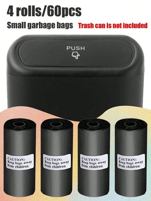 Four Roll Car Trash Bags (60 Pcs), Premium Mini & Small Trash Bags, Waterproof Litter Garbage Bag Organizer, Suitable For Car & Desktop Trash Cans Thickened Plastic Bag