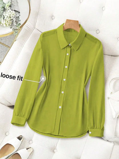 Franclia Basic Transparent Solid Color Minimalist Shirt With Turndown Collar Fall Cloth For Women