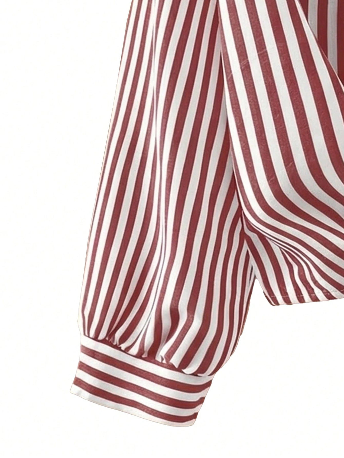 Franclia Casual Red Striped Blouse For Women Woven Fabric Long Drop Shoulder Sleeve Shirt With Knot Detail Regular Length