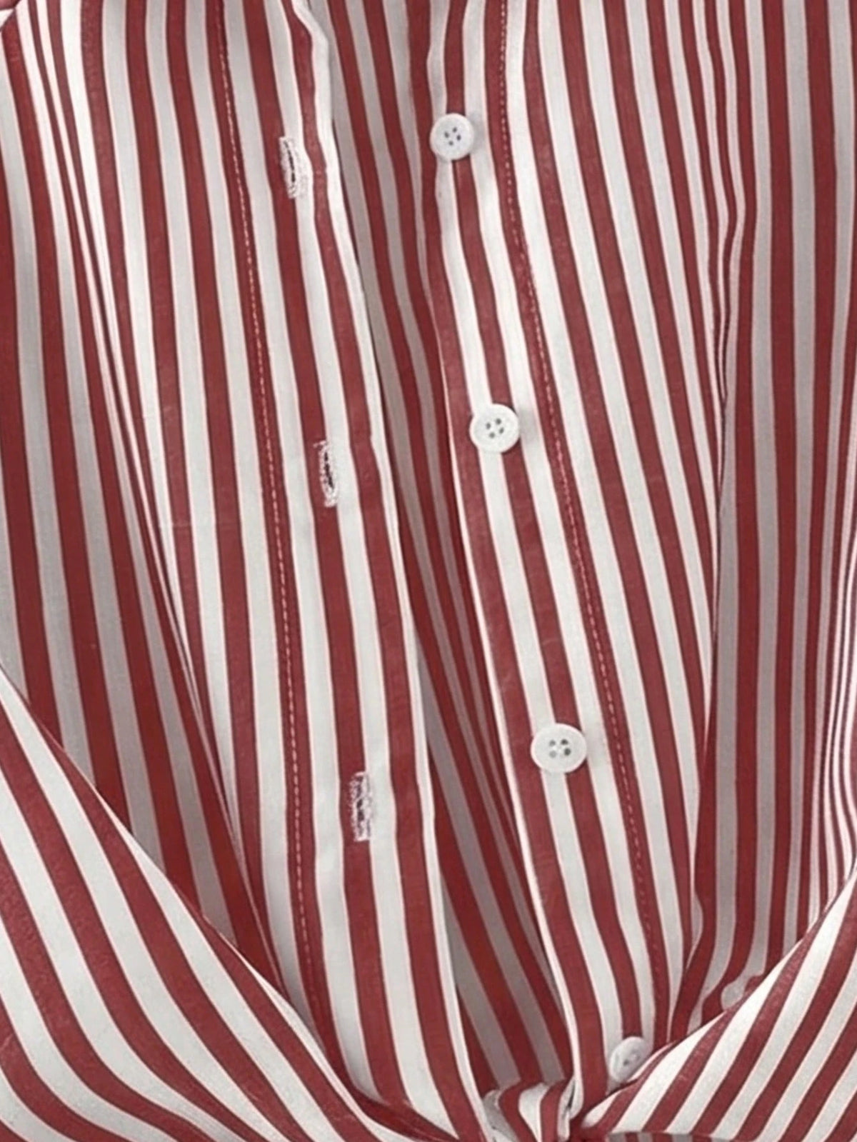 Franclia Casual Red Striped Blouse For Women Woven Fabric Long Drop Shoulder Sleeve Shirt With Knot Detail Regular Length
