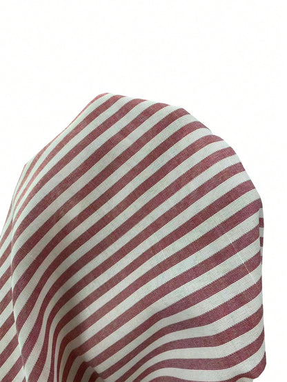Franclia Casual Red Striped Blouse For Women Woven Fabric Long Drop Shoulder Sleeve Shirt With Knot Detail Regular Length
