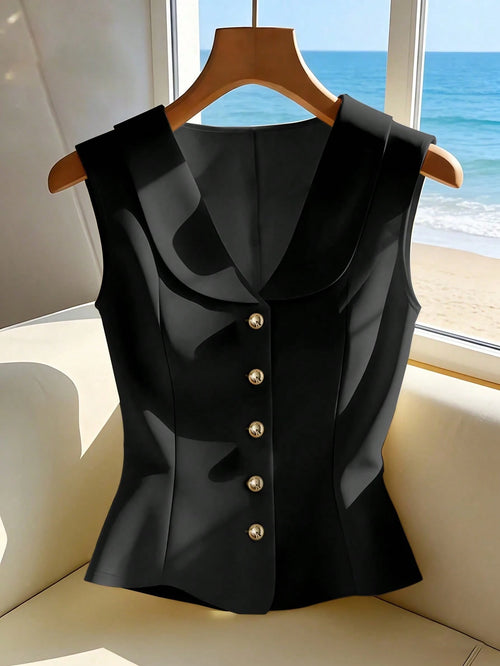 Franclia Elegant Sleeveless Yellow Blouse, Chic & Slimming Summer Top For Women Zanea Dress For Woman Ladies Dresses Yrack Suits For Ladies