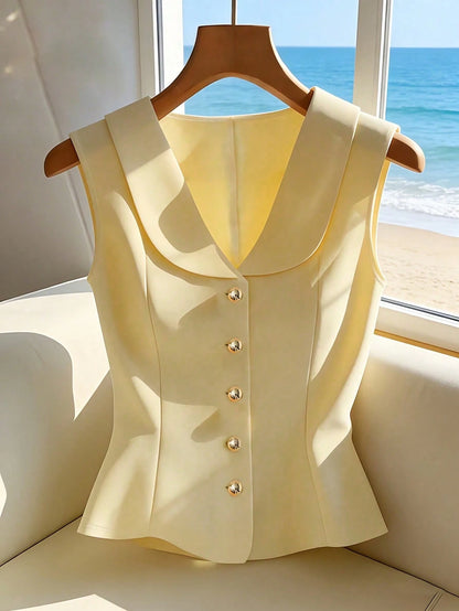 Franclia Elegant Sleeveless Yellow Blouse, Chic & Slimming Summer Top For Women Zanea Dress For Woman Ladies Dresses Yrack Suits For Ladies