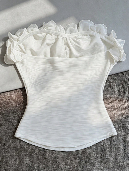 Franclia Ruffle Pleated Solid Color Sexy Bandeau Tank Top