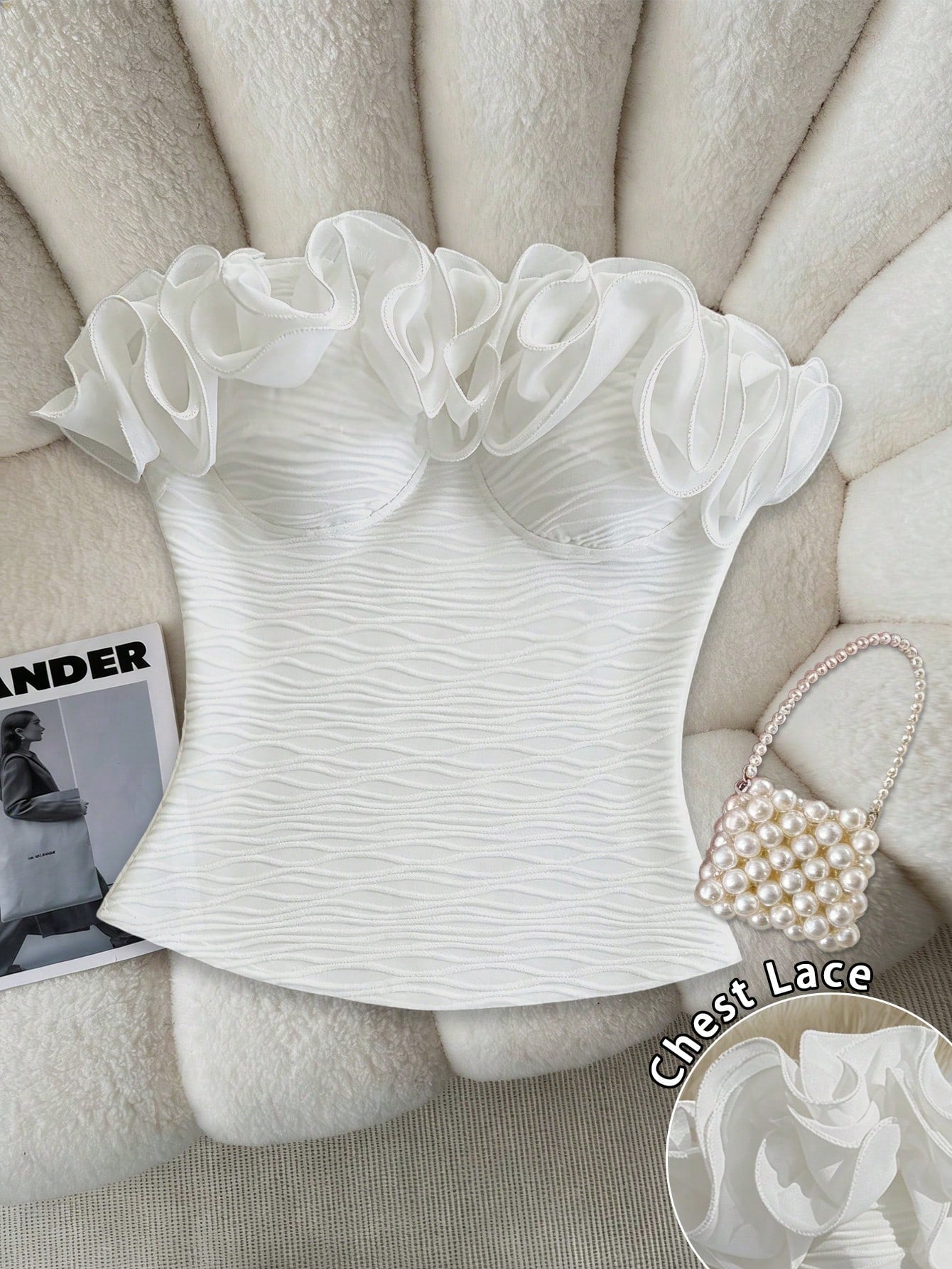 Franclia Ruffle Pleated Solid Color Sexy Bandeau Tank Top