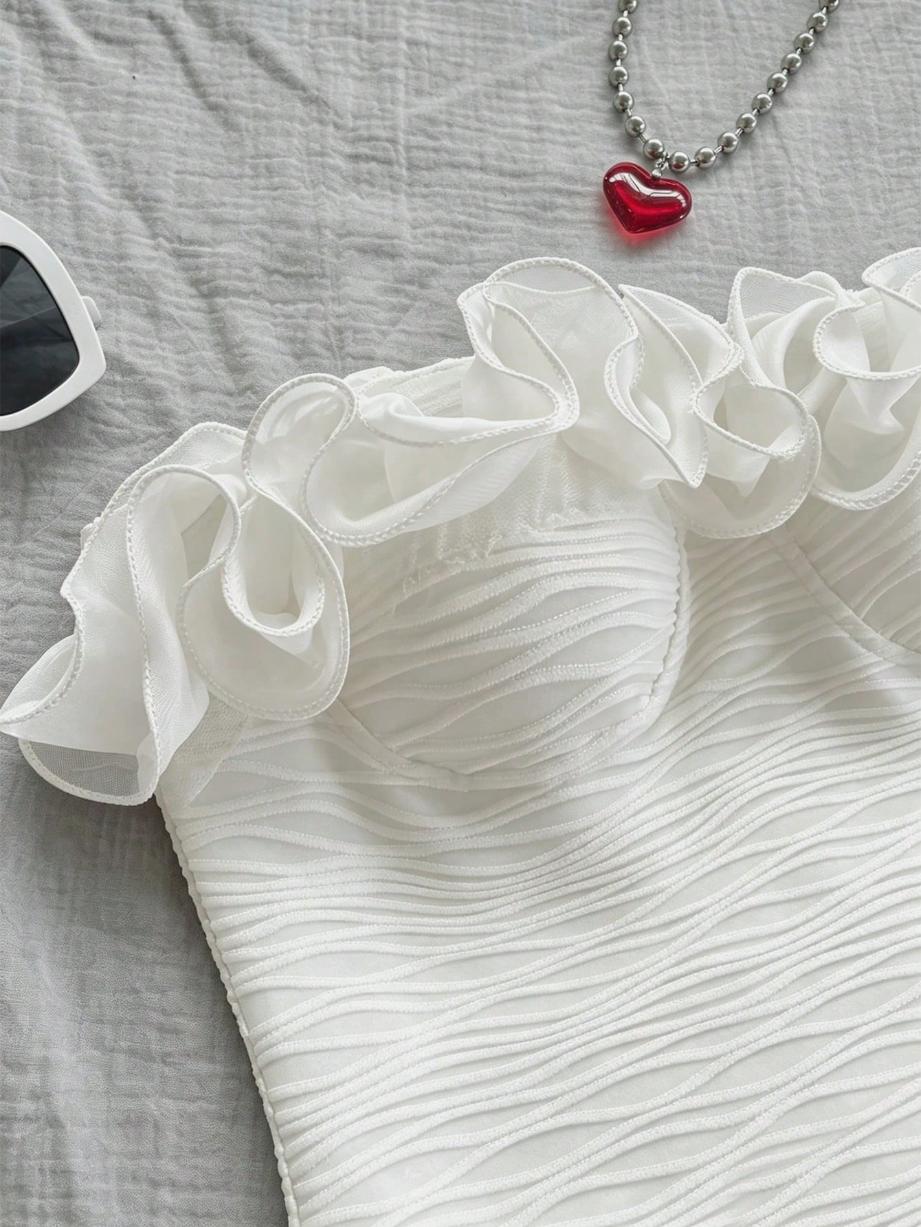 Franclia Ruffle Pleated Solid Color Sexy Bandeau Tank Top