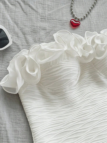 Franclia Ruffle Pleated Solid Color Sexy Bandeau Tank Top