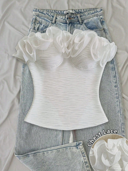 Franclia Ruffle Pleated Solid Color Sexy Bandeau Tank Top