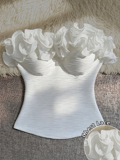Franclia Ruffle Pleated Solid Color Sexy Bandeau Tank Top