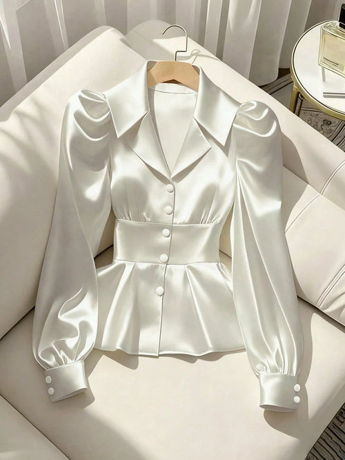 Franclia Women's Blouse Elegant Classic Versatile Poplin Long Sleeve Fitted Shirt For Spring&Summer