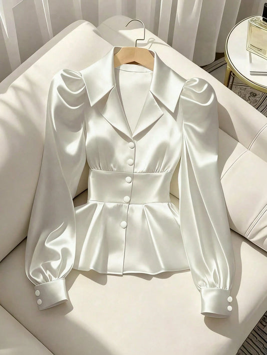 Franclia Women's Blouse Elegant Classic Versatile Poplin Long Sleeve Fitted Shirt For Spring&Summer