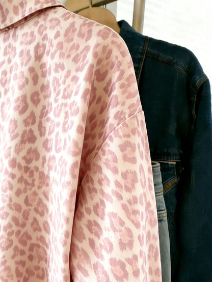 Franclia Women's Casual Loose Long Sleeve Leopard Print Shirt, Minimalist Versatile Spring Fall Everyday Daily Wear Blouse