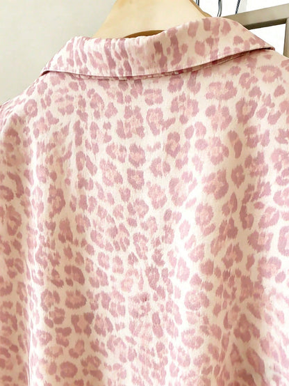 Franclia Women's Casual Loose Long Sleeve Leopard Print Shirt, Minimalist Versatile Spring Fall Everyday Daily Wear Blouse