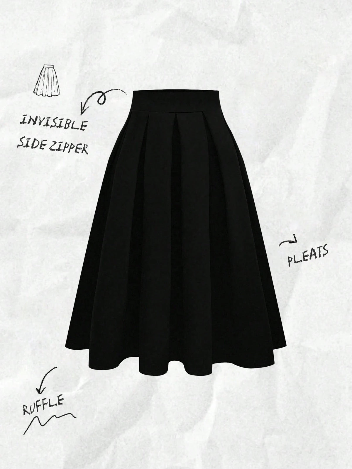 Franclia Women's Casual Pleated A-Line Black Skirt, Versatile For Spring & Autumn