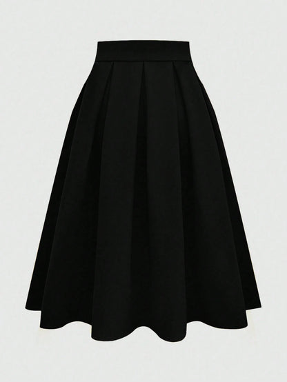 Franclia Women's Casual Pleated A-Line Black Skirt, Versatile For Spring & Autumn