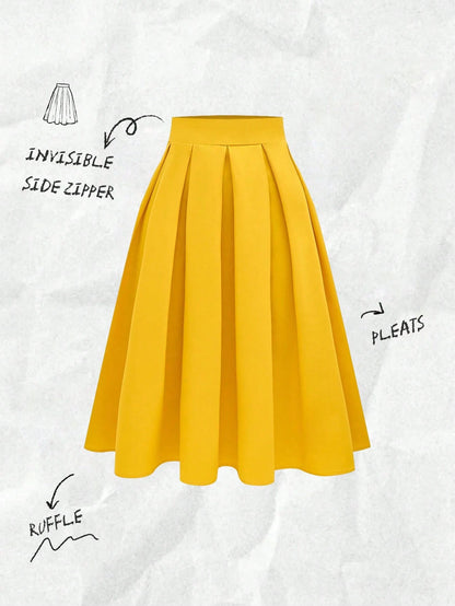 Franclia Women's Casual Pleated A-Line Black Skirt, Versatile For Spring & Autumn