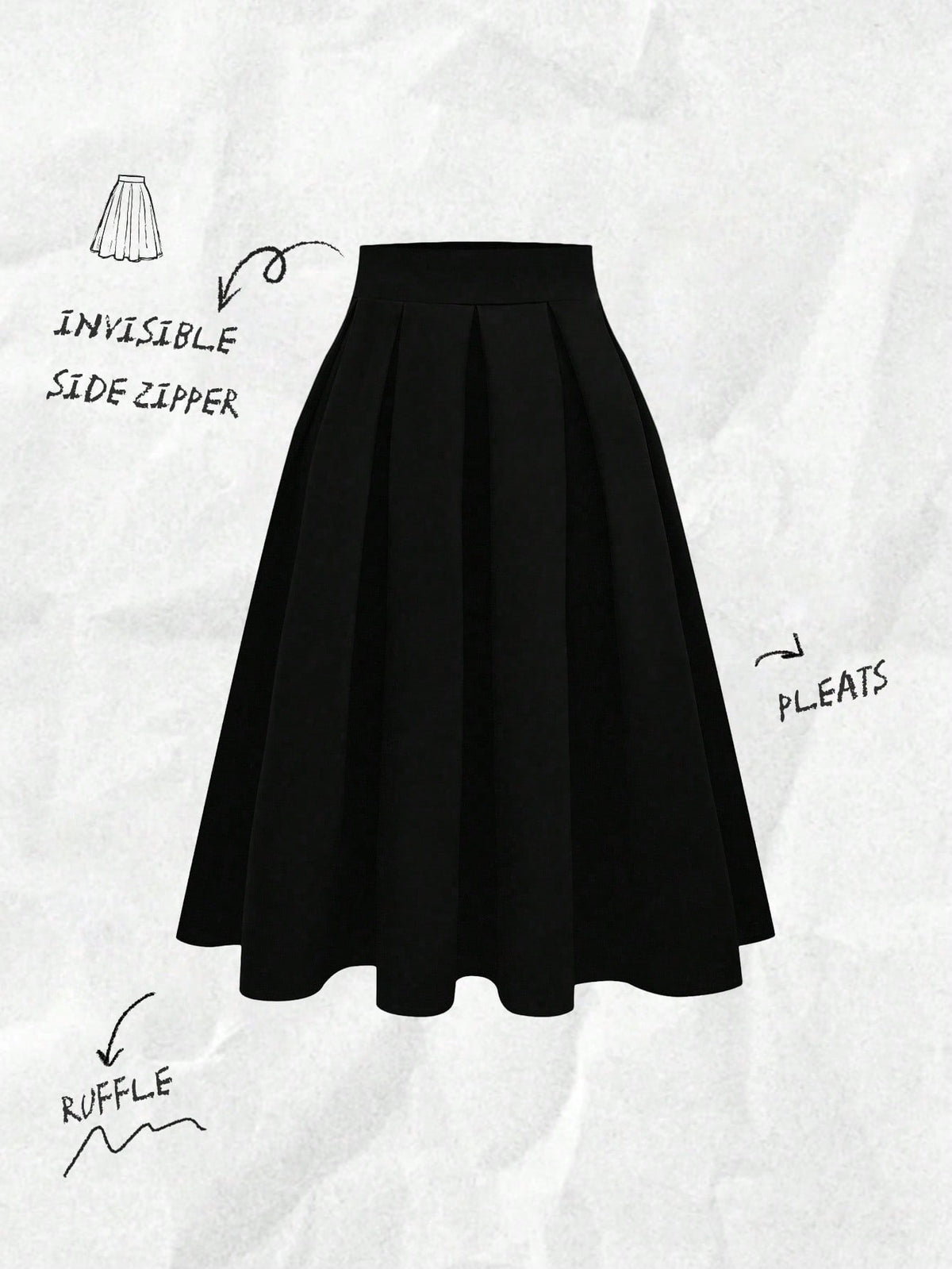 Franclia Women's Casual Pleated A-Line Black Skirt, Versatile For Spring & Autumn
