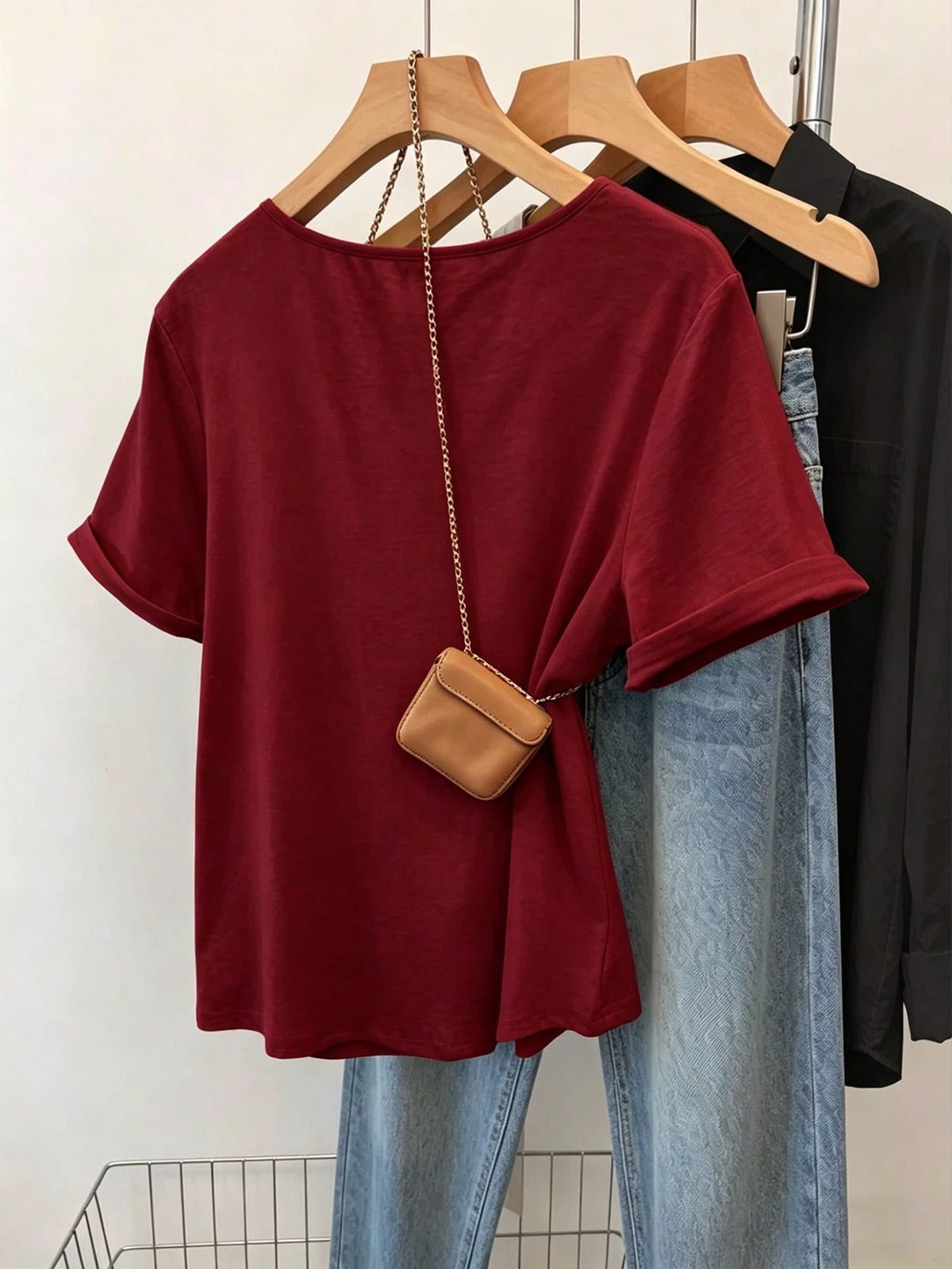 Franclia Women's Casual Retro Minimalist Mori Girl Commuter Button Short Sleeve T-Shirt