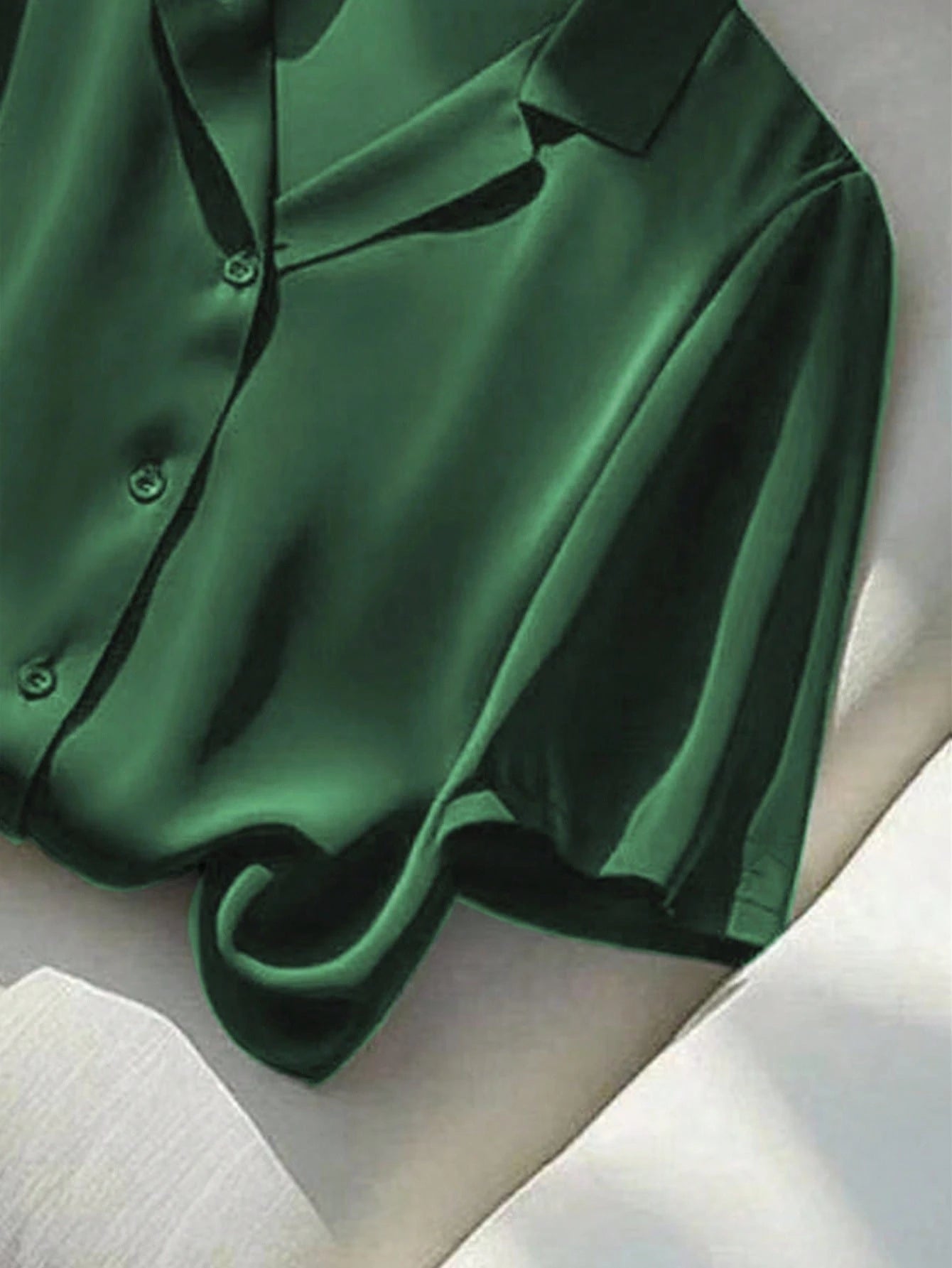 Franclia Women's Elegant Green Summer Casual Office Shirt,Solid Color Turndown Collar Short Sleeve Top Party Wear