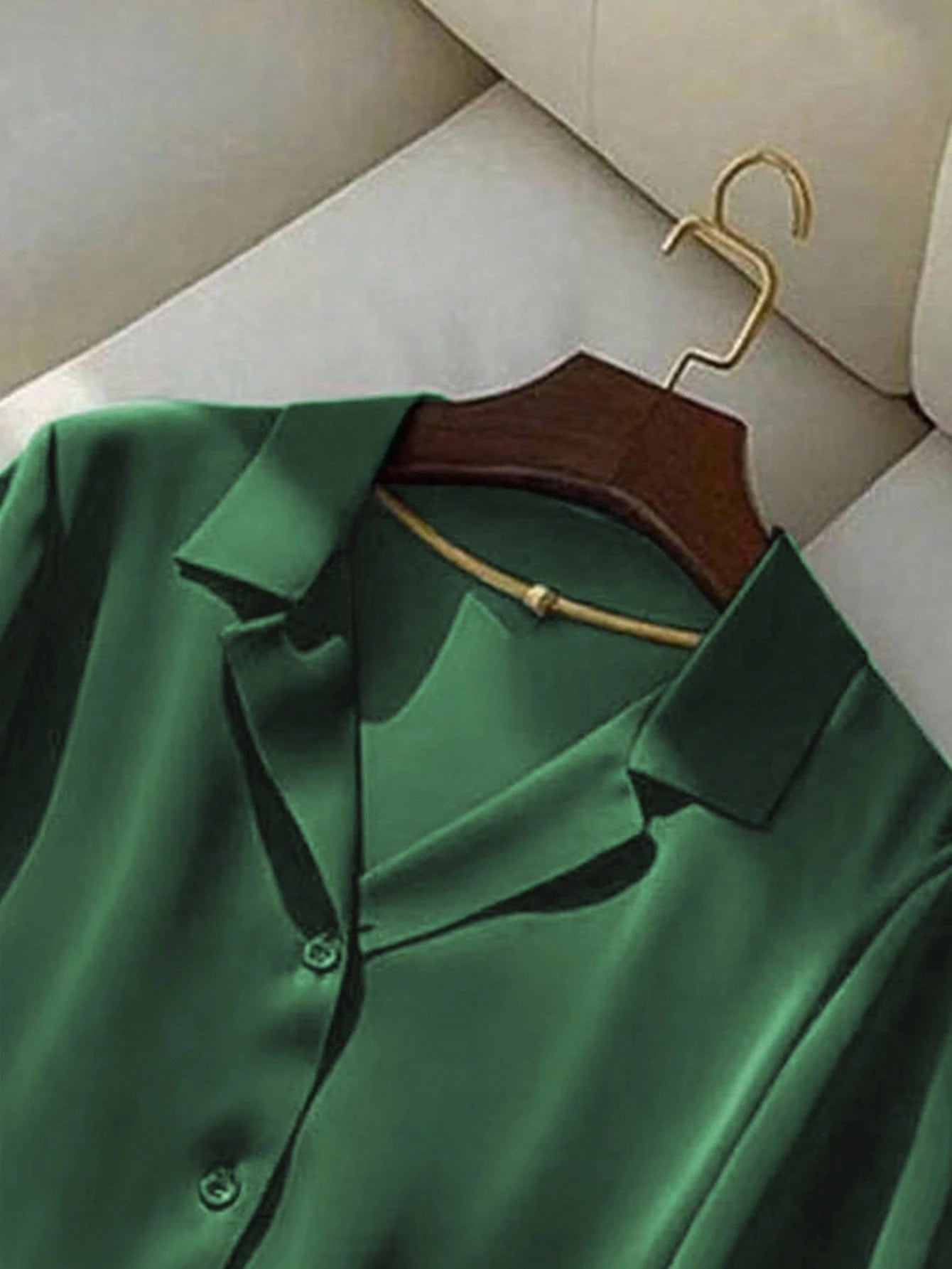 Franclia Women's Elegant Green Summer Casual Office Shirt,Solid Color Turndown Collar Short Sleeve Top Party Wear