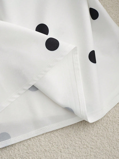 Franclia Women's Elegant White With Black Polka Dots Blouse,Ruffle Flutter Sleeve V-Neck Pullover,Office Business Casual Tops For Summer Vacation Wear