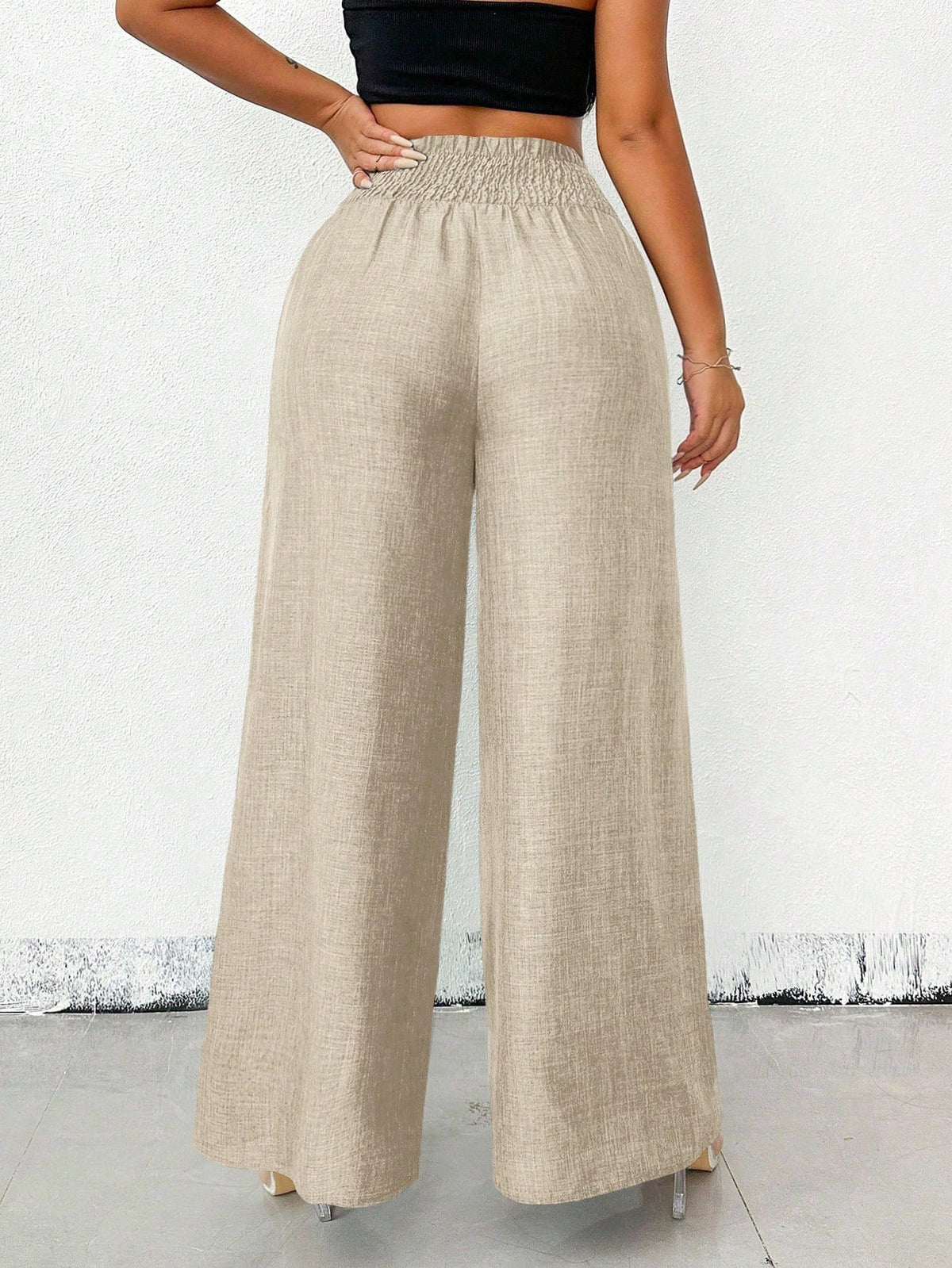 Franclia Women's New High Waist Metal Buckle Belt Geometric Print Wide Leg Pants
