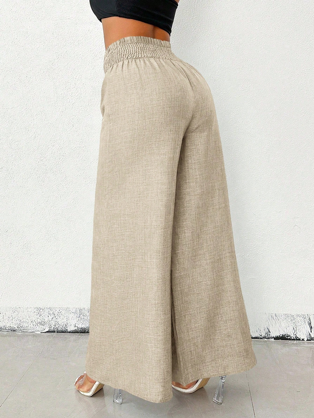 Franclia Women's New High Waist Metal Buckle Belt Geometric Print Wide Leg Pants