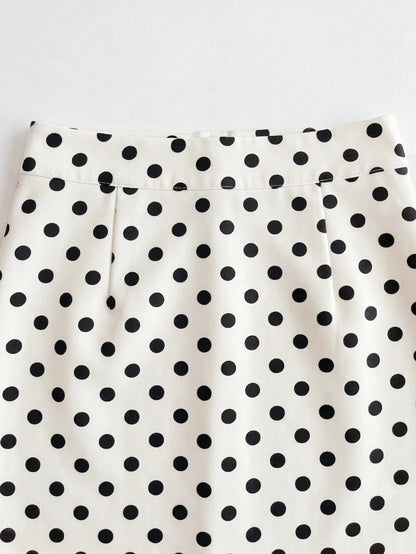 Franclia Women's Polka Dot Print Pleated Asymmetrical Hem Bodycon Skirt