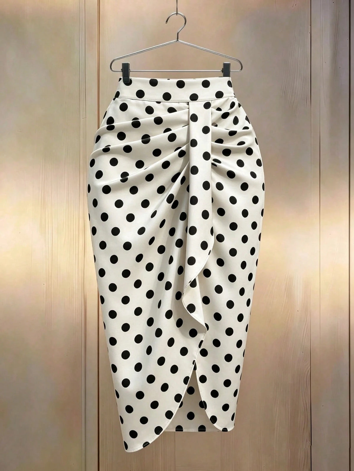 Franclia Women's Polka Dot Print Pleated Asymmetrical Hem Bodycon Skirt