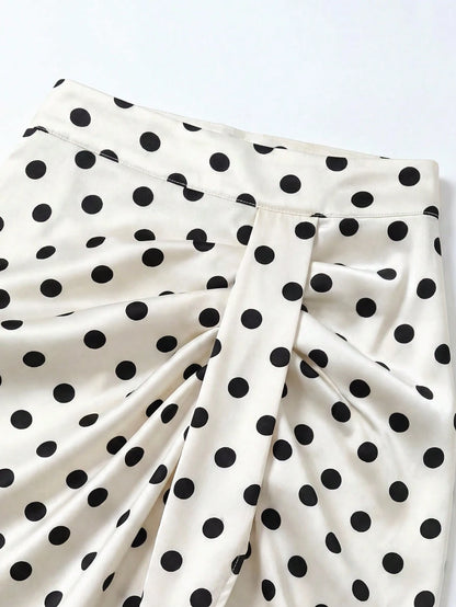 Franclia Women's Polka Dot Print Pleated Asymmetrical Hem Bodycon Skirt