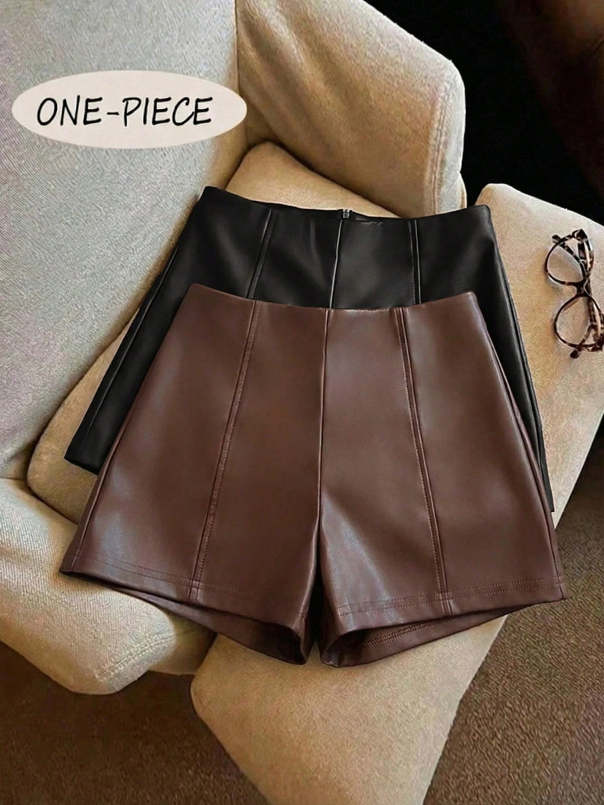 Franclia Women's PU Leather Waist-Cinching Shorts,Shades Of Brown,Summer,Seksi Chic,Date Night,Elegant Y2K Style,Versatile Commuting Business Attire