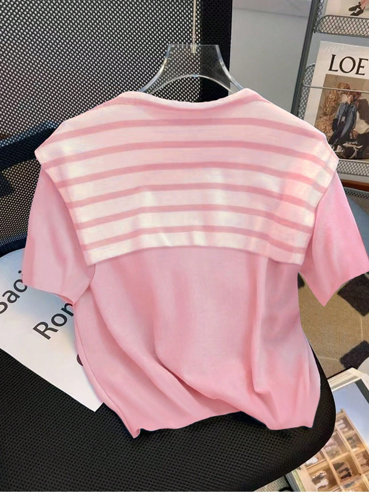 Franclia Women's Round Neck Short Sleeve Casual Summer Daily Versatile T-Shirt
