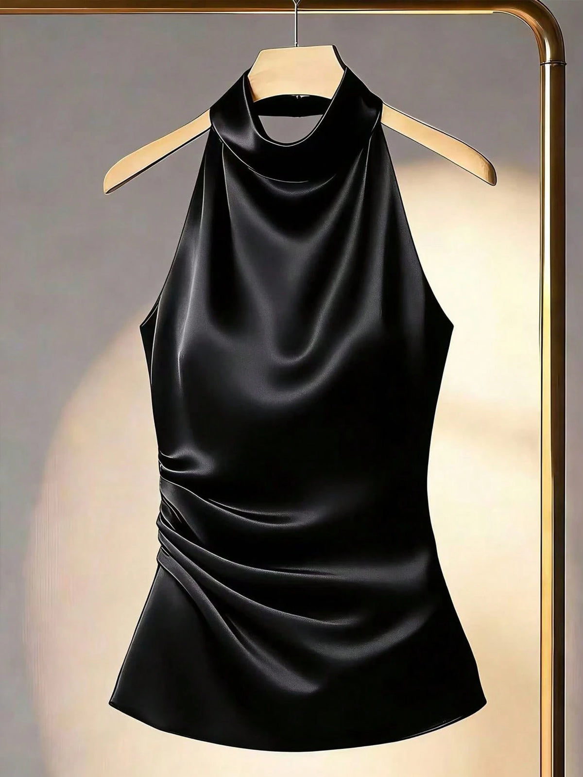 Franclia Women's Solid Color Halter Neck Drape Elegant Fitted Blouse, Summer
