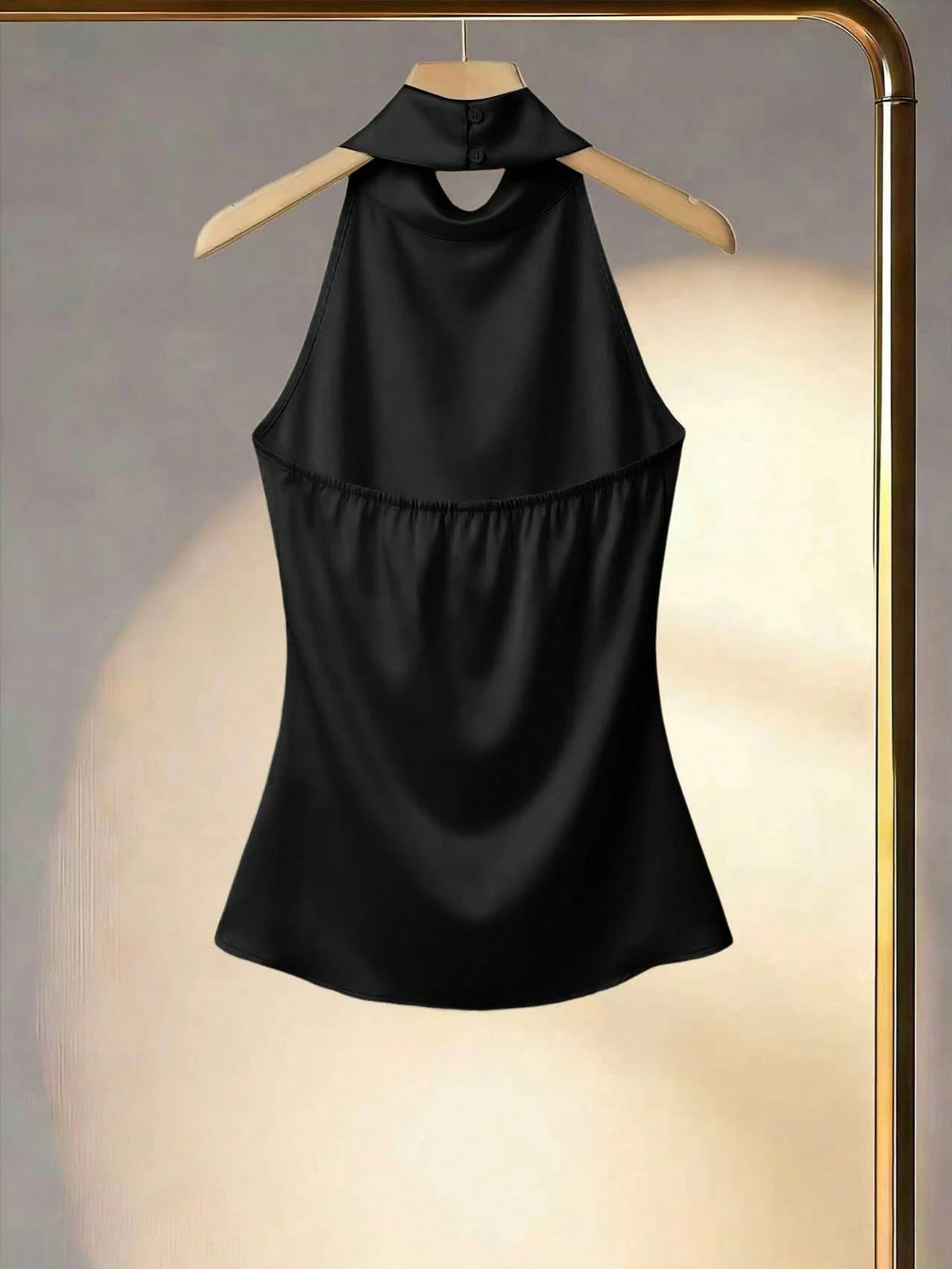 Franclia Women's Solid Color Halter Neck Drape Elegant Fitted Blouse, Summer