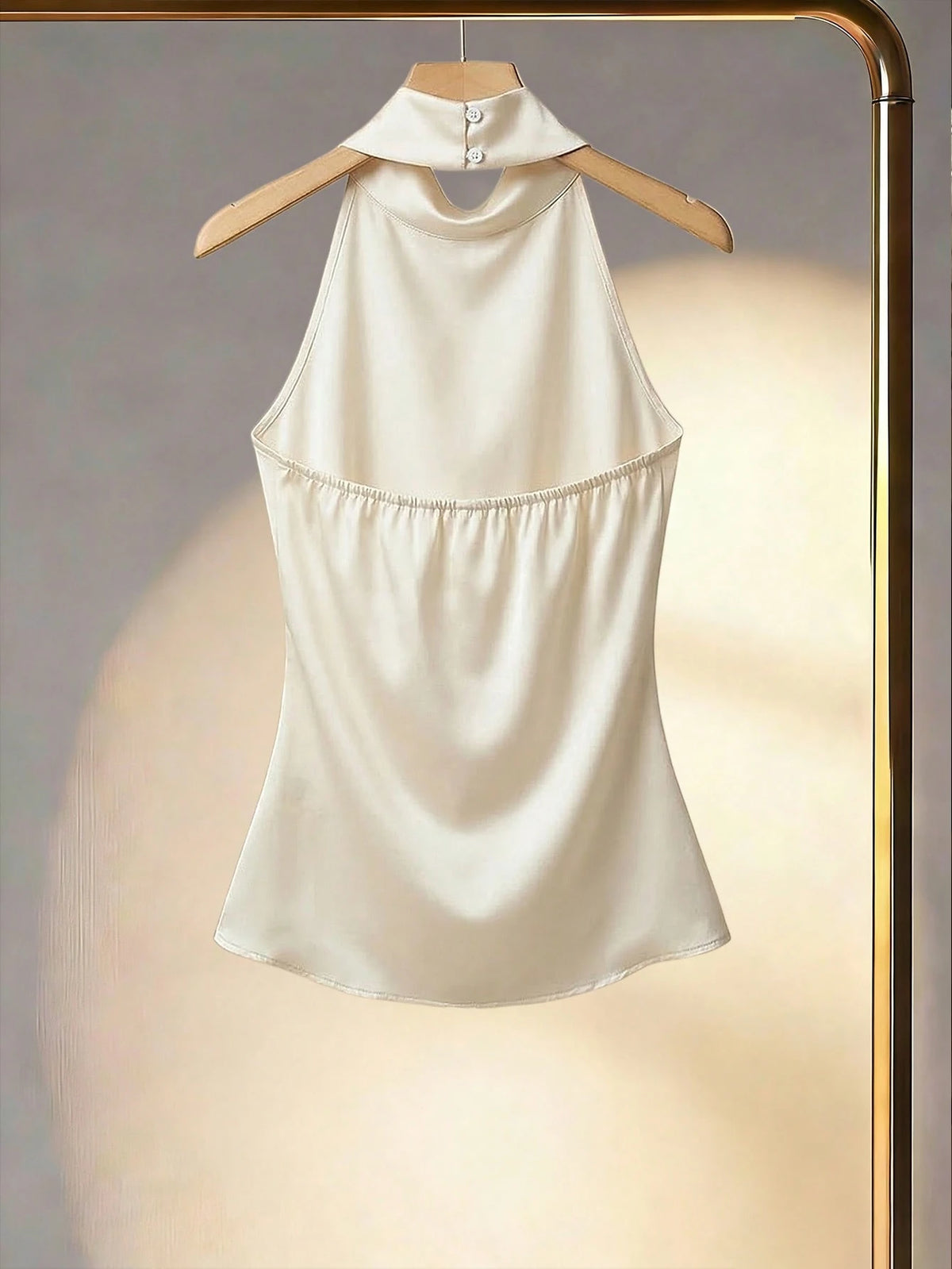 Franclia Women's Solid Color Halter Neck Drape Elegant Fitted Blouse, Summer