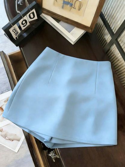 Franclia Women's Solid Color Metal Button Design Split Hem Skort