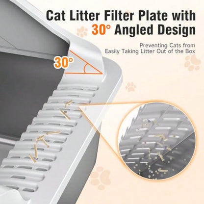 Free Shipping Stainless Steel Cat Litter Box, Extra Large XL Odor Free Metal Litter Box With High Sides Lid, Open Top Litter Pan Include Scoop Easy Cleaning Kitty Cat Box Anti-Urine Leakage, Non-Stick