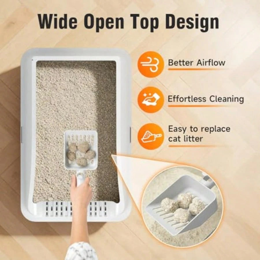 Free Shipping Stainless Steel Cat Litter Box, Extra Large XL Odor Free Metal Litter Box With High Sides Lid, Open Top Litter Pan Include Scoop Easy Cleaning Kitty Cat Box Anti-Urine Leakage, Non-Stick