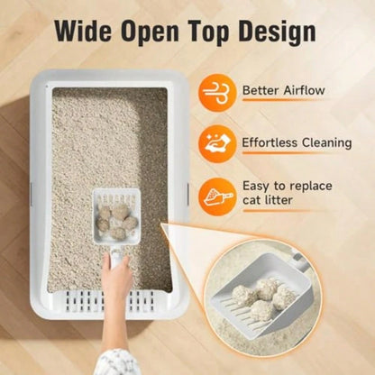 Free Shipping Stainless Steel Cat Litter Box, Extra Large XL Odor Free Metal Litter Box With High Sides Lid, Open Top Litter Pan Include Scoop Easy Cleaning Kitty Cat Box Anti-Urine Leakage, Non-Stick