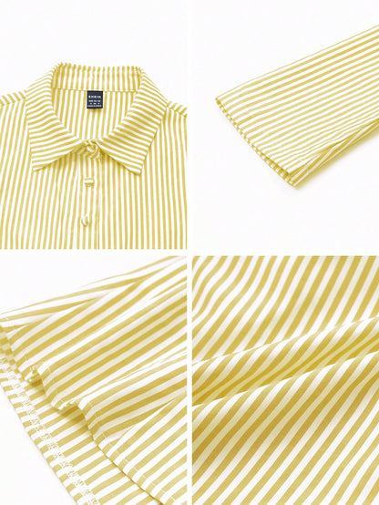 French Style Slim Fit Long Sleeve Blue & White Striped Elegant Commuter Woman Shirt Fall Cloth For Women