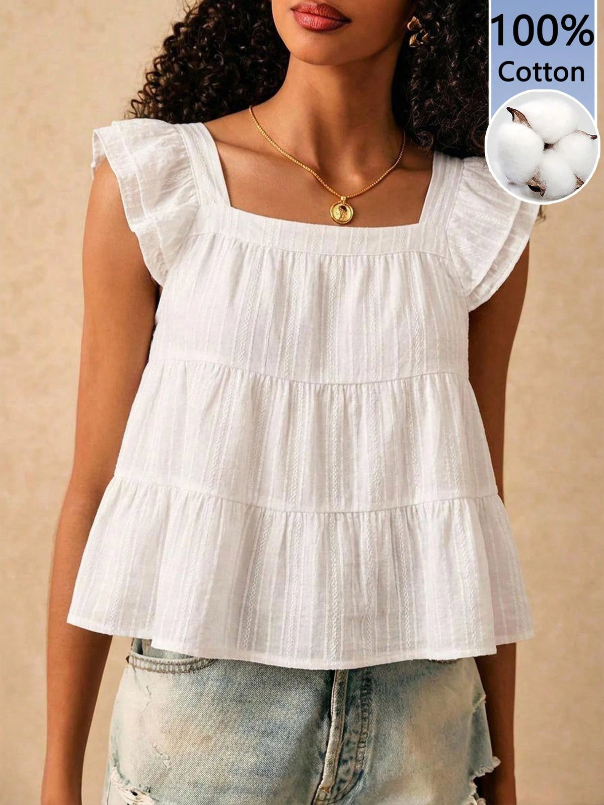 Frenchy Women's Textured Stripe Shirt- Off-White, White/Silver, Lightweight Summer Casual Boho Brunch Vacation Elegant