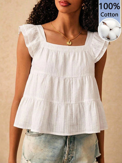 Frenchy Women's Textured Stripe Shirt- Off-White, White/Silver, Lightweight Summer Casual Boho Brunch Vacation Elegant