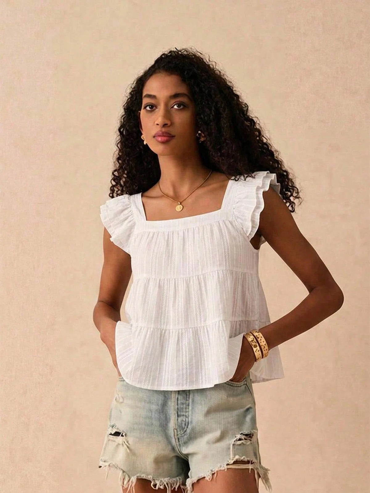 Frenchy Women's Textured Stripe Shirt- Off-White, White/Silver, Lightweight Summer Casual Boho Brunch Vacation Elegant