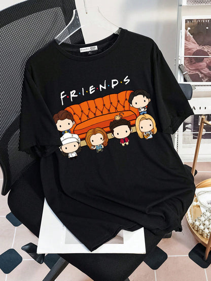 FRIENDS X Casual Loose Round Neck Short Sleeve Women T-Shirt, Suitable For Summer Suitable For Going Out