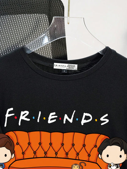 FRIENDS X Casual Loose Round Neck Short Sleeve Women T-Shirt, Suitable For Summer Suitable For Going Out