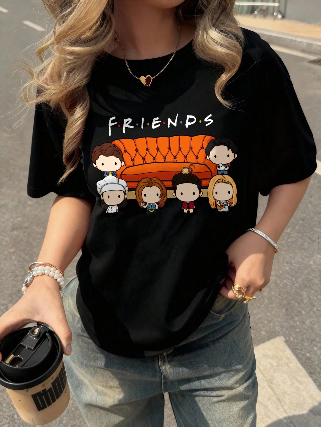 FRIENDS X Casual Loose Round Neck Short Sleeve Women T-Shirt, Suitable For Summer Suitable For Going Out