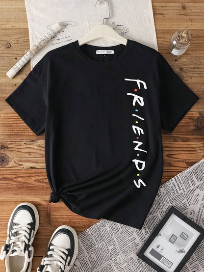 FRIENDS X Casual Loose Round Neck Short Sleeve Women T-Shirt, Suitable For Summer Suitable For Going Out