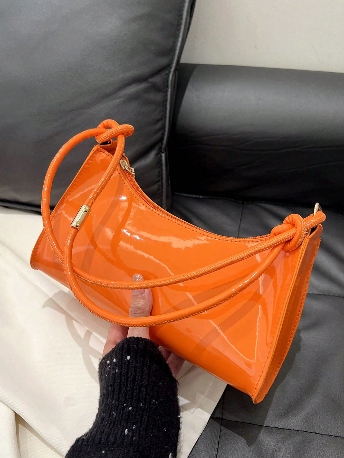 FRIFUL Spring/Summer New Smooth Chain Underarm Bag, Handbag, Shoulder Bag For Teenage Girls, Female College Students, Fashion Retro Zipper Bag, Suitable For Office, Work, Business, Commuting Women